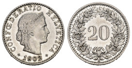 SCHWEIZ. EIDGENOSSENSCHAFT. 20 Rappen 1902 HMZ 2-1207 bis unzirkuliert 
Dieses Los unterliegt bei Auslieferung in der Schweiz der Margenbesteuerung ge...