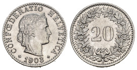 SCHWEIZ. EIDGENOSSENSCHAFT. 20 Rappen 1903 HMZ 2-1207 bis unzirkuliert berieben
Dieses Los unterliegt bei Auslieferung in der Schweiz der Margenbesteu...