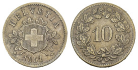 SCHWEIZ. EIDGENOSSENSCHAFT. 10 Rappen 1851 2.50 g. HMZ 2-1209 vorzüglich 
Dieses Los unterliegt bei Auslieferung in der Schweiz der Margenbesteuerung ...