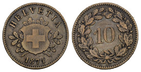 SCHWEIZ. EIDGENOSSENSCHAFT. 10 Rappen 1871 2.50 g. HMZ 2-1209 vorzüglich 
Dieses Los unterliegt bei Auslieferung in der Schweiz der Margenbesteuerung ...