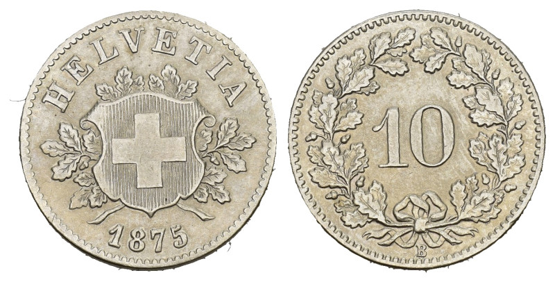 SCHWEIZ. EIDGENOSSENSCHAFT. 10 Rappen 1875 2.50 g. HMZ 2-1209 bis vorzüglich 
Di...