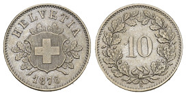 SCHWEIZ. EIDGENOSSENSCHAFT. 10 Rappen 1876 2.50 g. HMZ 2-1209 vorzüglich bis unzirkuliert 
Dieses Los unterliegt bei Auslieferung in der Schweiz der M...