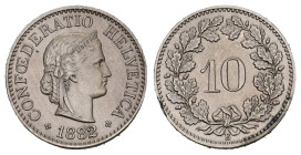 SCHWEIZ. EIDGENOSSENSCHAFT. 10 Rappen 1882 2.50 g. HMZ 2-1209 vorzüglich bis unzirkuliert 
Dieses Los unterliegt bei Auslieferung in der Schweiz der M...