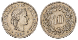 SCHWEIZ. EIDGENOSSENSCHAFT. 10 Rappen 1884 2.50 g. HMZ 2-1209 bis unzirkuliert 
Dieses Los unterliegt bei Auslieferung in der Schweiz der Margenbesteu...