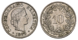 SCHWEIZ. EIDGENOSSENSCHAFT. 10 Rappen 1885 2.50 g. HMZ 2-1209 vorzüglich 
Dieses Los unterliegt bei Auslieferung in der Schweiz der Margenbesteuerung ...