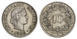 SCHWEIZ. EIDGENOSSENSCHAFT. 10 Rappen 1899 2.50 g. HMZ 2-1209 vorzüglich 
Dieses Los unterliegt bei Auslieferung in der Schweiz der Margenbesteuerung ...