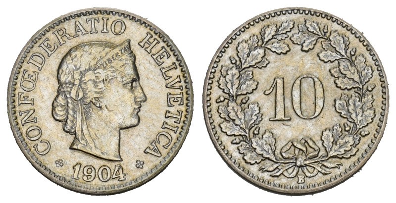 SCHWEIZ. EIDGENOSSENSCHAFT. 10 Rappen 1904 2.50 g. HMZ 2-1209 vorzüglich Zapponi...