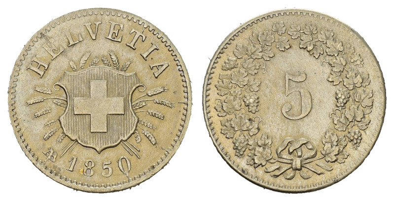 SCHWEIZ. EIDGENOSSENSCHAFT. 5 Rappen 1850 AB, . 1.63 g. HMZ 1211. vorzüglich 
Di...