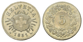 SCHWEIZ. EIDGENOSSENSCHAFT. 5 Rappen 1851 BB . 1.63 g. HMZ 1211. fast FDC 
Dieses Los unterliegt bei Auslieferung in der Schweiz der Margenbesteuerung...
