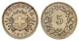 SCHWEIZ. EIDGENOSSENSCHAFT. 5 Rappen 1874 . 1.63 g. HMZ 1211. vorzüglich +
Dieses Los unterliegt bei Auslieferung in der Schweiz der Margenbesteuerung...