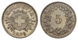 SCHWEIZ. EIDGENOSSENSCHAFT. 5 Rappen 1876 . 1.63 g. HMZ 1211. bis unzirkuliert 
Dieses Los unterliegt bei Auslieferung in der Schweiz der Margenbesteu...