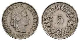 SCHWEIZ. EIDGENOSSENSCHAFT. 5 Rappen 1880 . 1.63 g. HMZ 1211. vorzüglich 
Dieses Los unterliegt bei Auslieferung in der Schweiz der Margenbesteuerung ...