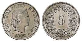 SCHWEIZ. EIDGENOSSENSCHAFT. 5 Rappen 1882 . 1.63 g. HMZ 1211. vorzüglich bis unzirkuliert 
Dieses Los unterliegt bei Auslieferung in der Schweiz der M...