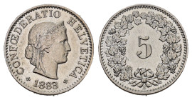 SCHWEIZ. EIDGENOSSENSCHAFT. 5 Rappen 1883 . 1.63 g. HMZ 1211. vorzüglich bis unzirkuliert 
Dieses Los unterliegt bei Auslieferung in der Schweiz der M...