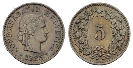 SCHWEIZ. EIDGENOSSENSCHAFT. 5 Rappen 1885 . 1.63 g. HMZ 1211. vorzüglich bis unzirkuliert 
Dieses Los unterliegt bei Auslieferung in der Schweiz der M...