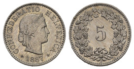 SCHWEIZ. EIDGENOSSENSCHAFT. 5 Rappen 1887 . 1.63 g. HMZ 1211. vorzüglich bis unzirkuliert 
Dieses Los unterliegt bei Auslieferung in der Schweiz der M...