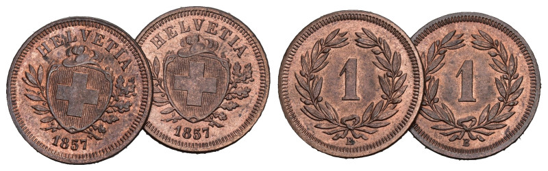 SCHWEIZ. EIDGENOSSENSCHAFT 1 Rappen 1857 2 Stk . HMZ 2-1215. bis vorzüglich 
Die...