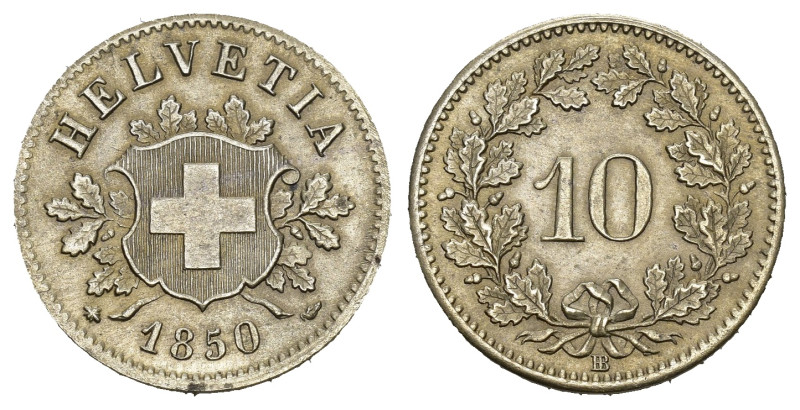 SCHWEIZ. EIDGENOSSENSCHAFT 10 Rappen 1850 BB in Billon HMZ 2-1209 selten vorzügl...