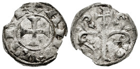 Alfonso I (1109-1126). Dinero. León. (Bautista-35). (Imperatrix-A7:96.6, como Alfonso VII). Anv.: ANFVS REX. Cruz. Rev.: Adorno floral. Ve. 0,69 g. Co...