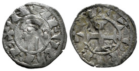 Alfonso I (1109-1126). Dinero. Toledo. (Bautista-40.1, como Alfonso I). Anv.: • AИFVS REX. Rev.: + TOLLETA. Ve. 0,94 g. Estrella en 1º y 4º cuartel. M...