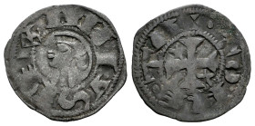 Alfonso I (1109-1126). Dinero. Toledo. (Bautista-40.9, como Alfonso I). Anv.: AИFVS REX. Rev.: + ⠁TOLLE⠁TA. Ve. 0,89 g. Estrella en 1º y 4º cuartel. M...