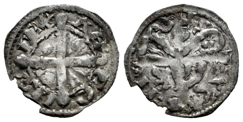 Alfonso IX (1188-1230). Dinero. (Bautista-214.1). Ve. 0,52 g. Cruz encima y dela...