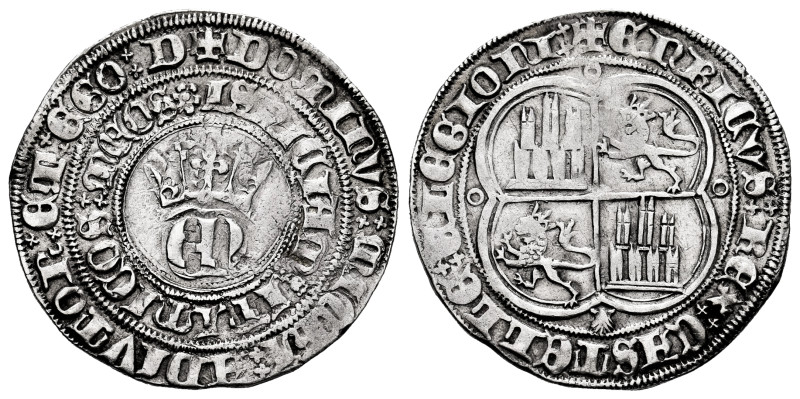 Enrique II (1368-1379). 1 real. Coruña. (Bautista-556). Anv.: + DOMINVS : MIChI ...