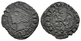 Juan II (1406-1454). Cornado. Burgos. (Bautista-826 var.). Anv.: IOH - ANES (Armiño) D. Debajo del busto ★ : B : ★. Rev.: + IOHANES ∗ DEI ∗ GRACIA. Ve...