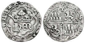 Enrique IV (1399-1413). 1/2 real. Toledo. (Bautista-929 var.). Ag. 1,74 g. T en el extremo superior del eje vertical. Rara. MBC-. Est...320,00.