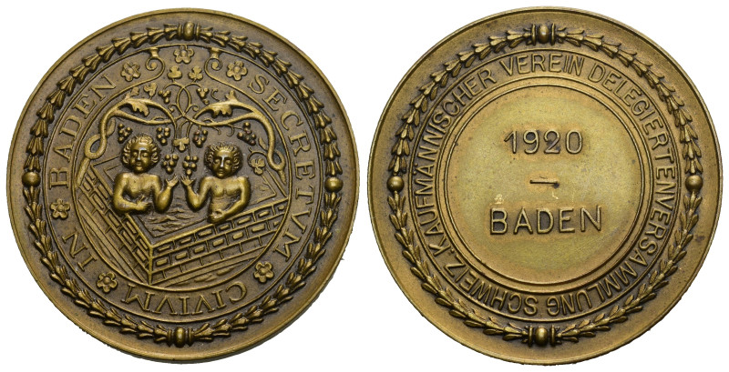 Baden 1920 Medaille Kaufmänischer Verein Delegiertenversammlung in Bronce 40mm s...