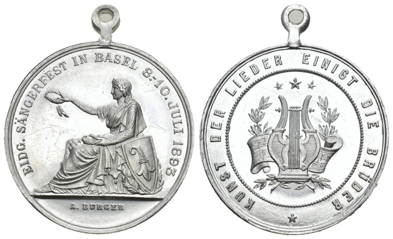 Basel 1893 Eidgenössisches Sängerfest, Aluminium Medaille 33mm Wi: 398 selten fa...