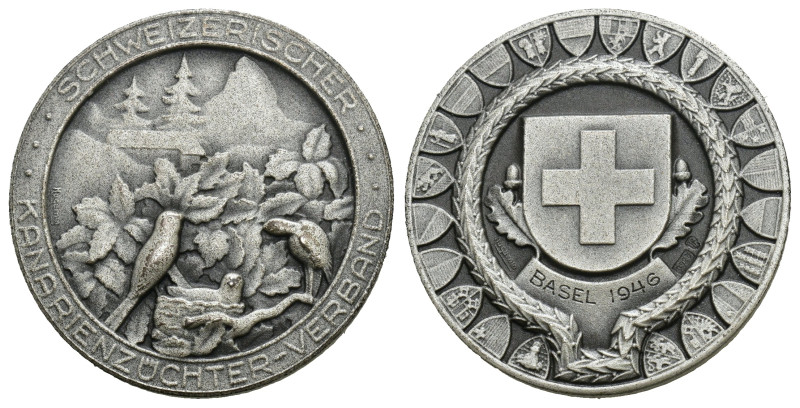 Basel 1946 Kanarienzüchterverband Silbermedaille, 30mm, 12.6g fast FDC