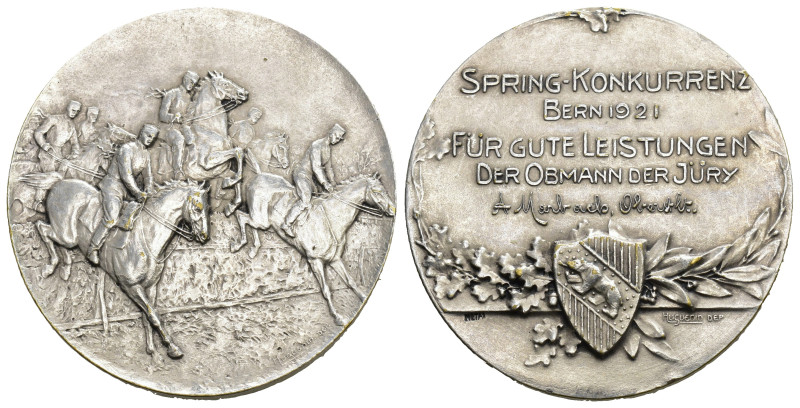 Bern 1921 Spring-Konkurrenz Verdienstmedaille Bronce versilbert, 40mm bis unzirk...