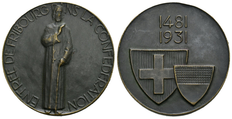 Niklaus von der Flüe 1931, 450 Jahre im Bund, Broncemedaille 40mm bis unuzirkuli...