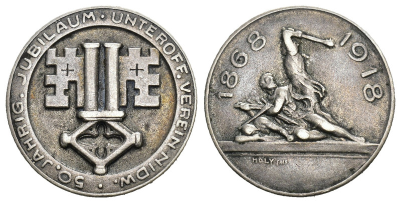 Nidwalden 1918, Unteroffizirsverein 50 Jahre Silber, 23mm 5g bis vorzüglich