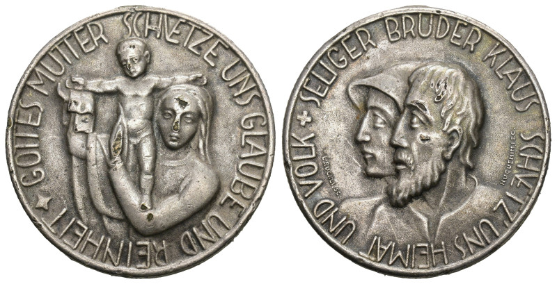 Bruder Klaus O.J um 1940, Heimatschutzmedaille, Bronce versilbert, Henkelspur, s...