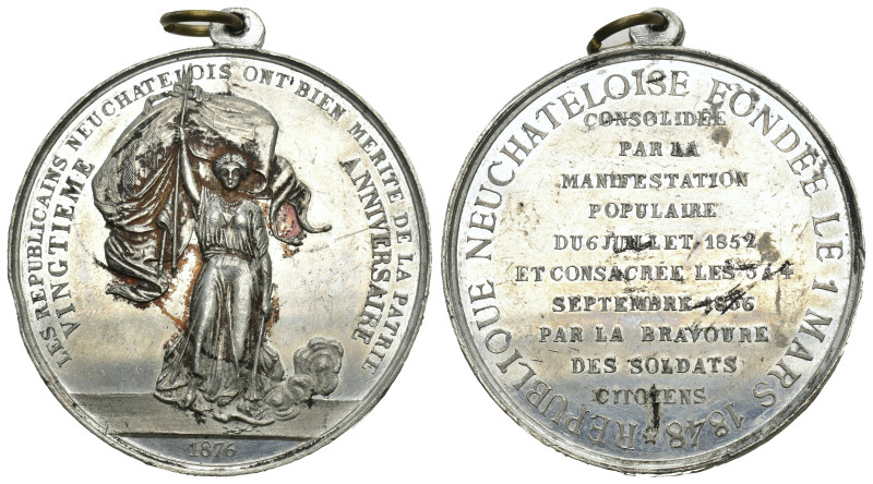 Neuchatel 1848, Zinnmedaille Bravoure Soldats, 40mm vorzüglich mit Randfehler