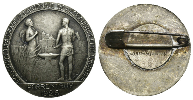 Porrentruy 1928, Expo Jurassinne Ansteckmedaille Cu-Ni, FDC