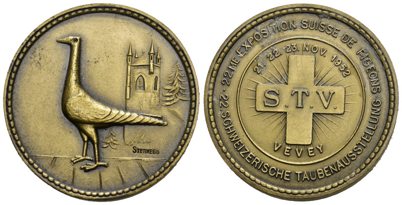 Vevey 1952, Taubenaustellung, Broncemedaille 41mm FDC