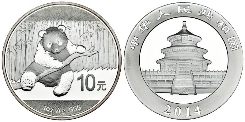 China. 10 yuan. 2014. Ag. 31,18 g. Panda series. Brilliant uncirculated. Mint st...