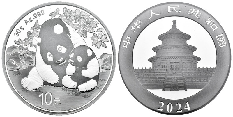 China. 10 yuan. 2024. (Km-2816). Ag. Panda Series. Brilliant uncirculated. Slabb...