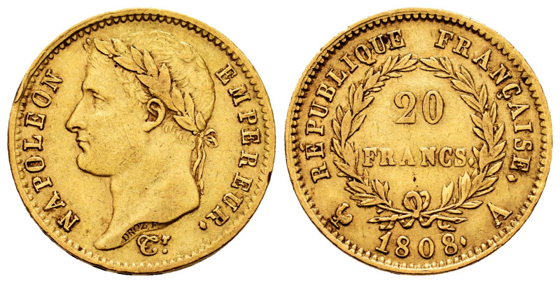 France. Napoleón I (1804-1814). 20 francs. 1808. Paris. A. (Gad-1024). (Fr-499)....