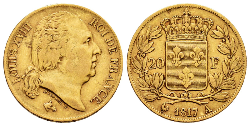 France. Louis XVIII (1814-1824). 20 francs. 1817. Paris. A. (Km-712.1). (Fr-538)...