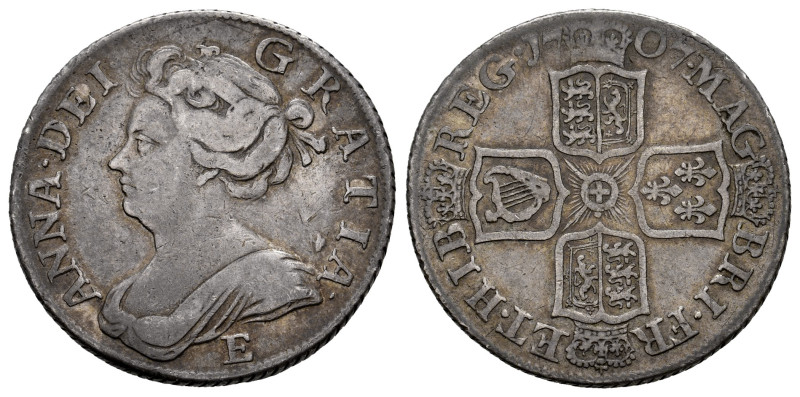 Great Britain. Anna. 1 shilling. 1707. Edinburgh. E. (Km-517.5). (Spink-3609A). ...