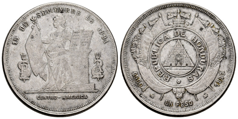 Honduras. 1 peso. 1883. Tegucigalpa. (Km-47). Ag. 25,10 g. Scarce. Ex Nomisma Sp...