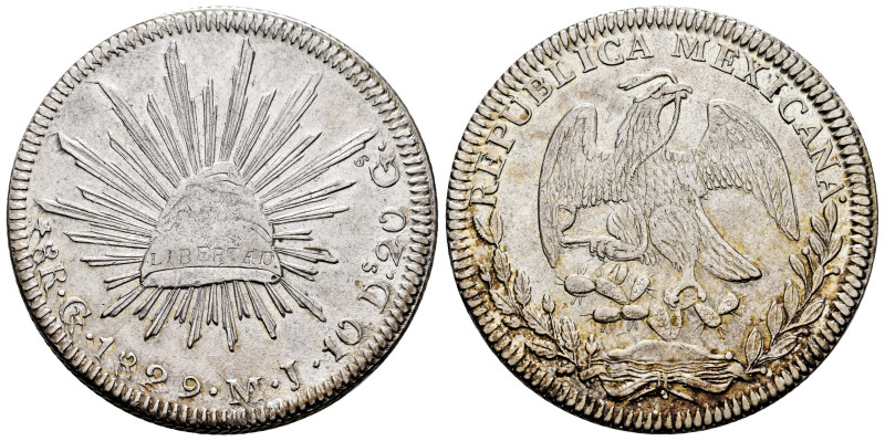 Mexico. 8 reales. 1829. Guanajuato. MJ. (Km-377.8). Ag. 26,93 g. Variety with di...