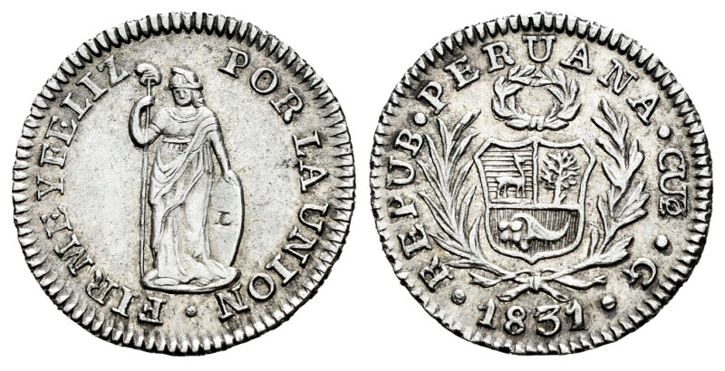 Peru. 1/2 real. 1831. Cuzco. G. (Km-144.2). Ag. 1,62 g. It retains some luster. ...