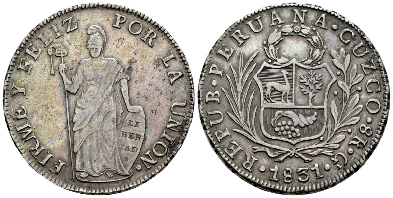 Peru. 8 reales. 1831. Cuzco. G. (Km-142.4). Ag. 27,10 g. Patina. Choice VF. Est....