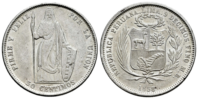 Peru. 50 centimos. 1858. Lima. MB. (Km-178). Ag. 11,82 g. It retains some luster...