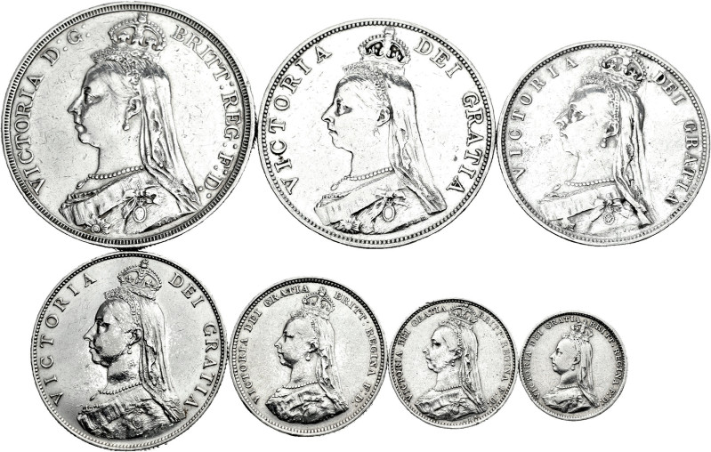 Great Britain. Victoria Queen (1837-1901). Series of 7 values. 1887. Ag. Cleaned...